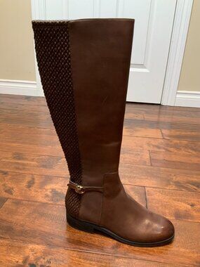 Cole Haan Grand 360 Brown Leather Clover Knee High Riding Boots, Size 7